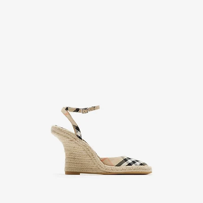 Check Mews Espadrille Pumps​ in Sand - Women, Linen | Burberry® Official
