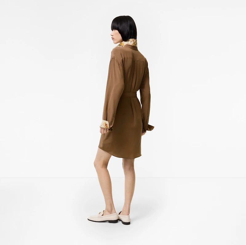 Silk Crepe de Chine Shirt Dress in Puddle brown - Women | Burberry® Official
