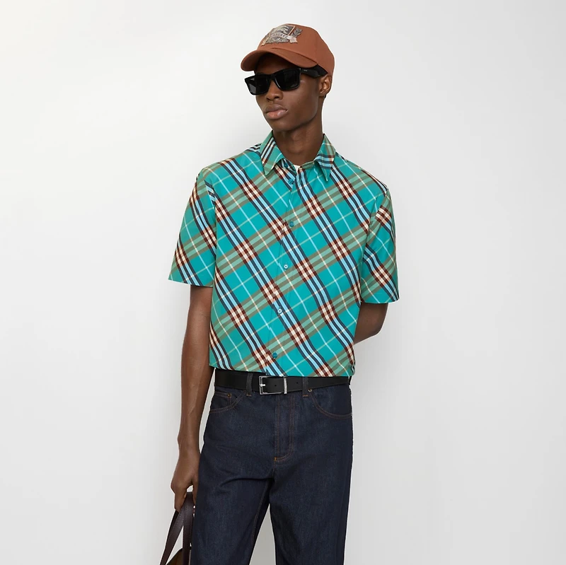 Relaxed Fit Check Cotton Shirt in Atom blue - Men | Burberry® Official