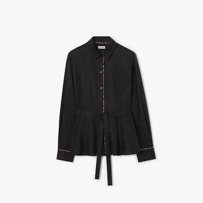 Belted Check Trim Cotton Shirt in Black - Women | Burberry® Official