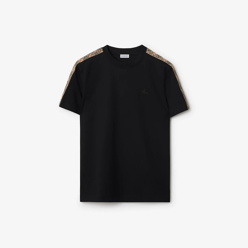 Check Trim Cotton T-shirt in Black - Men | Burberry® Official