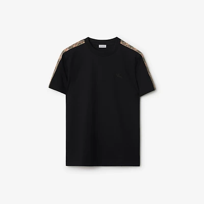 Check Trim Cotton T-shirt in Black - Men | Burberry® Official