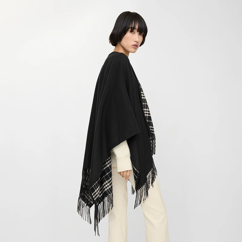 Reversible Check Wool Cape in Black/calico beige | Burberry® Official