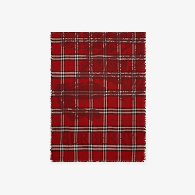 Wide EKD Check Wool Silk Scarf in Post red | Burberry® Official