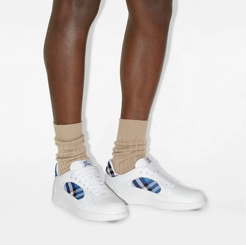 Leather and Check Terrace Sneakers​ in White/hyacinth - Men | Burberry® Official