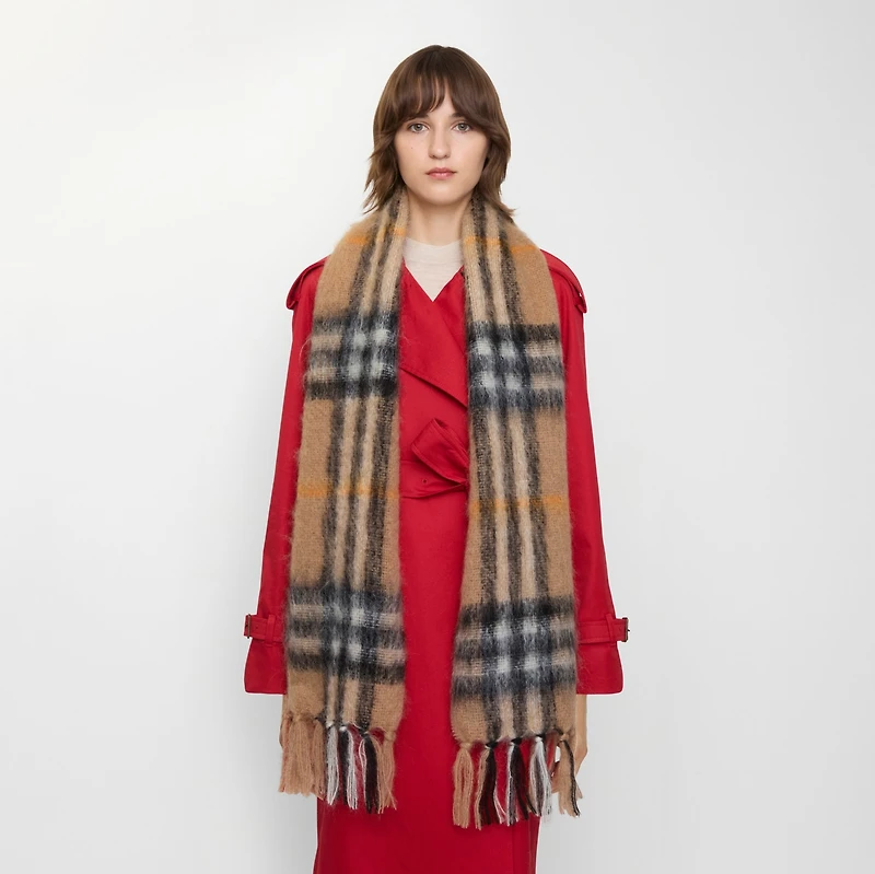 Check Mohair Wool Scarf in Sand | Burberry® Official