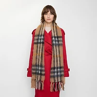 Check Mohair Wool Scarf in Sand | Burberry® Official