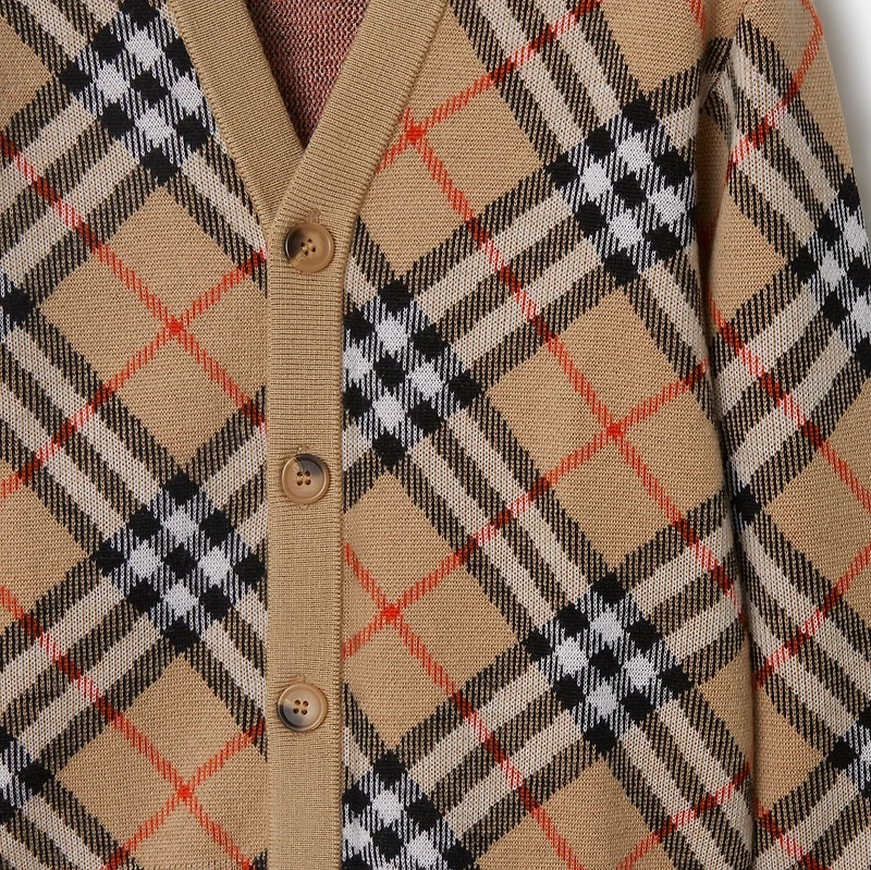 Check Wool Cardigan in Sand | Burberry® Official