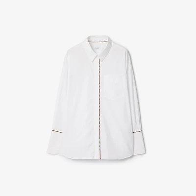 Check Trim Stretch Cotton Shirt in Optic white - Women | Burberry® Official