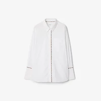 Check Trim Stretch Cotton Shirt in Optic white - Women | Burberry® Official