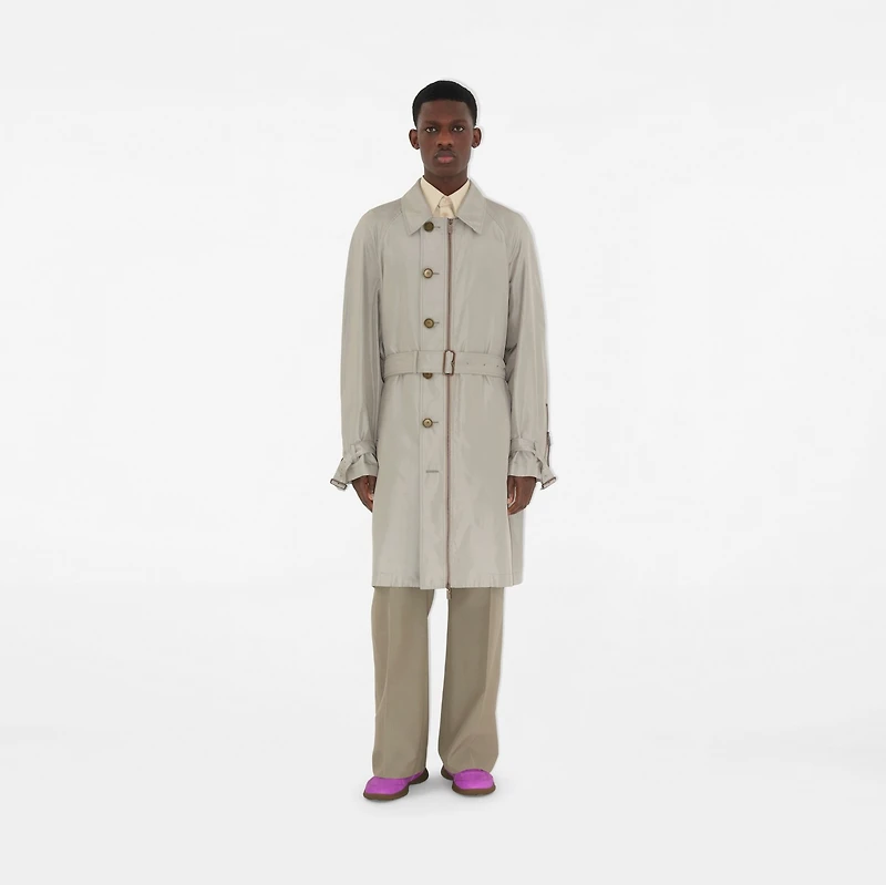 Long Silk Car Coat in Castle - Men | Burberry® Official