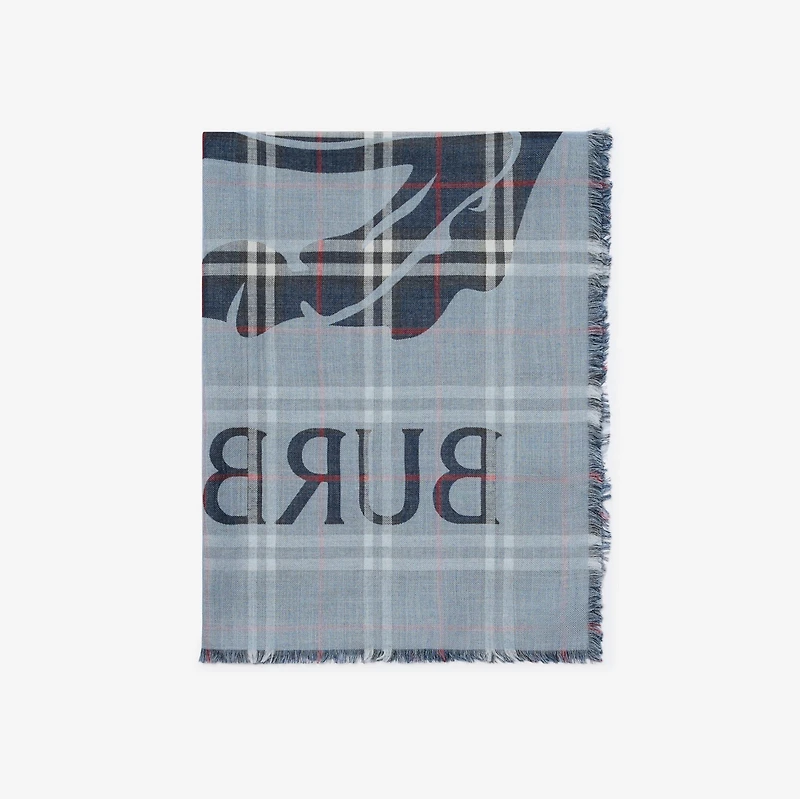 Wide EKD Check Wool Silk Scarf in Ink blue | Burberry® Official
