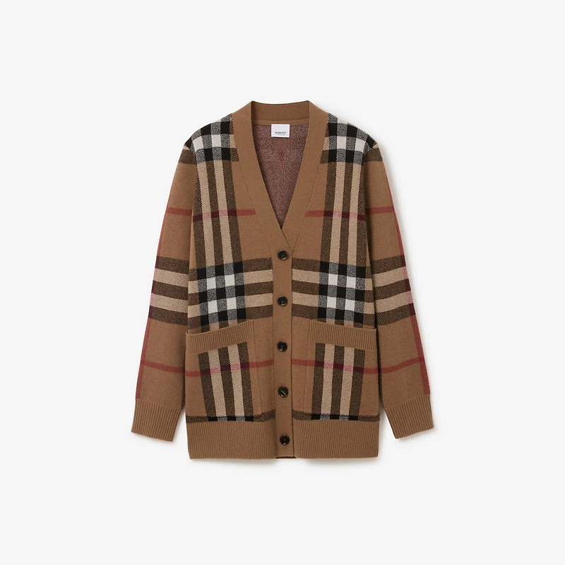 Check Wool Cashmere Cardigan in Birch brown - Women | Burberry® Official