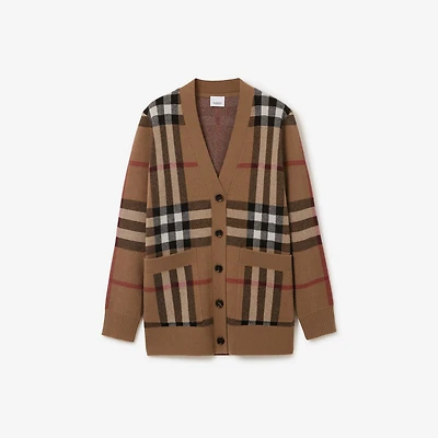 Check Wool Cashmere Cardigan in Birch brown - Women | Burberry® Official