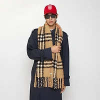 Check Alpaca Wool Blend Bouclé Scarf in Sand beige | Burberry® Official