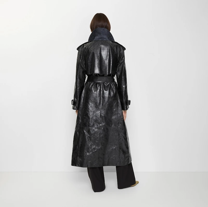 Long Embossed Leather Trench Coat in Silhouette black - Women | Burberry® Official