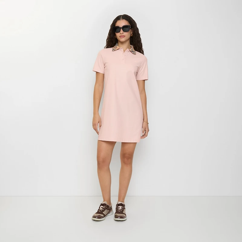 Check Collar Cotton Polo Shirt Dress in Bouquet pink - Women | Burberry® Official