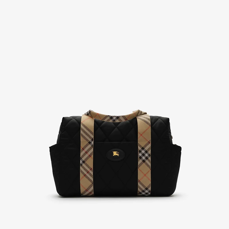 Check Trim Quilted Nylon Baby Changing Bag in Black - Children | Burberry® Official
