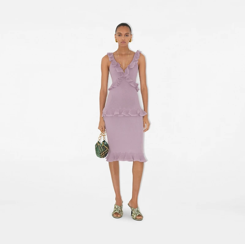 Ruffled Silk Blend Dress in Wisteria - Women | Burberry® Official