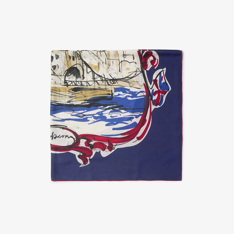 Tower Bridge Cashmere Silk Scarf in Knight | Burberry® Official