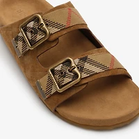 Check Suede Urchin Sandals in Jute beige - Women | Burberry® Official