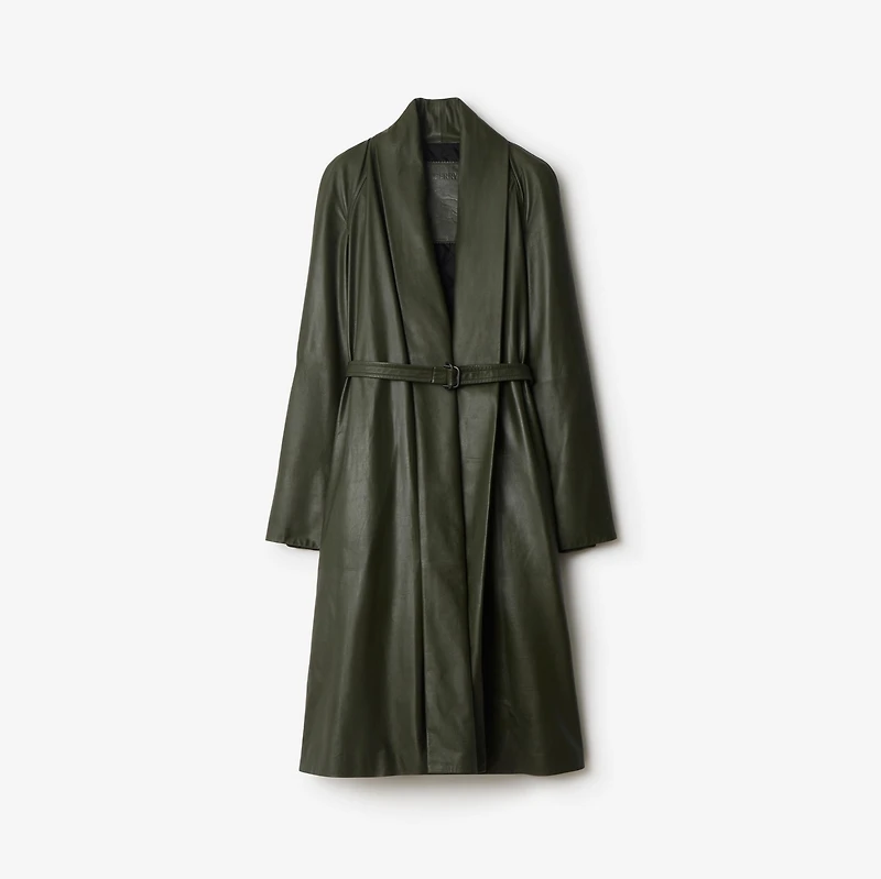 Leather Wrap Coat in Shale - Women | Burberry® Official
