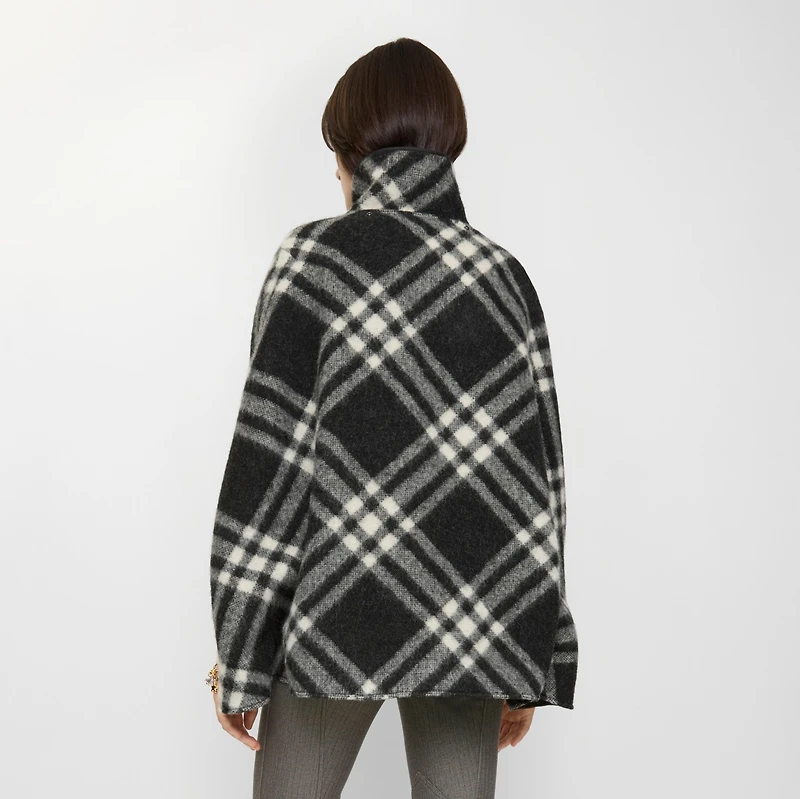 Check Wool Poncho in Black | Burberry® Official