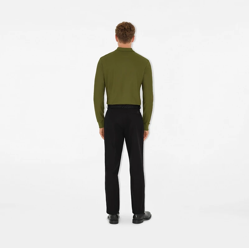 Long-sleeve Cotton Polo Shirt in Olive - Men | Burberry® Official
