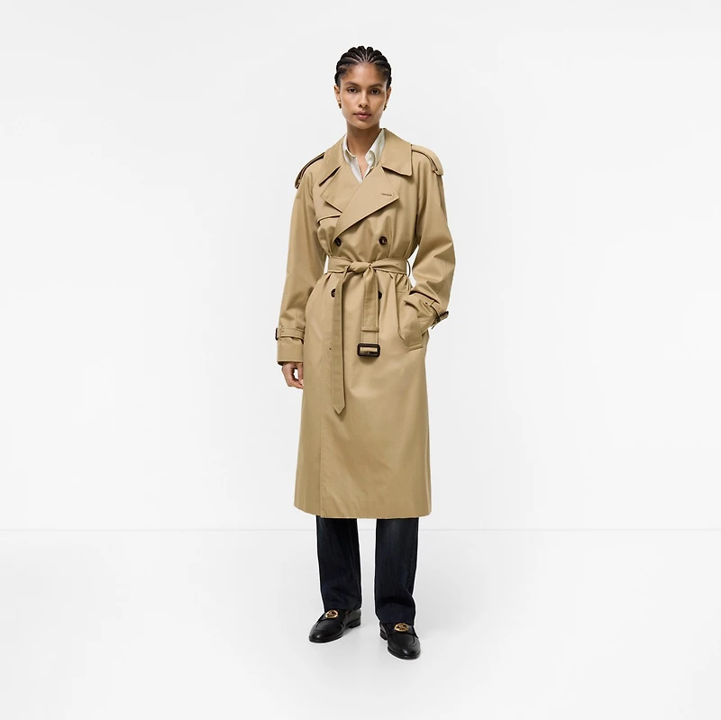 Long Castleford Trench Coat in Beige - Women, Cotton Gabardine | Burberry® Official