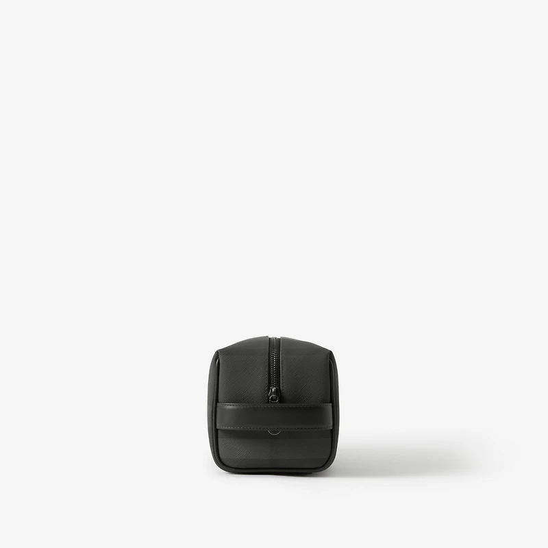 Check and Leather Travel Pouch in Charcoal - Men, Canvas | Burberry® Official