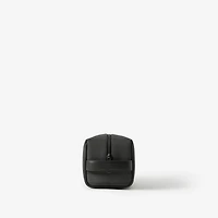 Check and Leather Travel Pouch in Charcoal - Men, Canvas | Burberry® Official