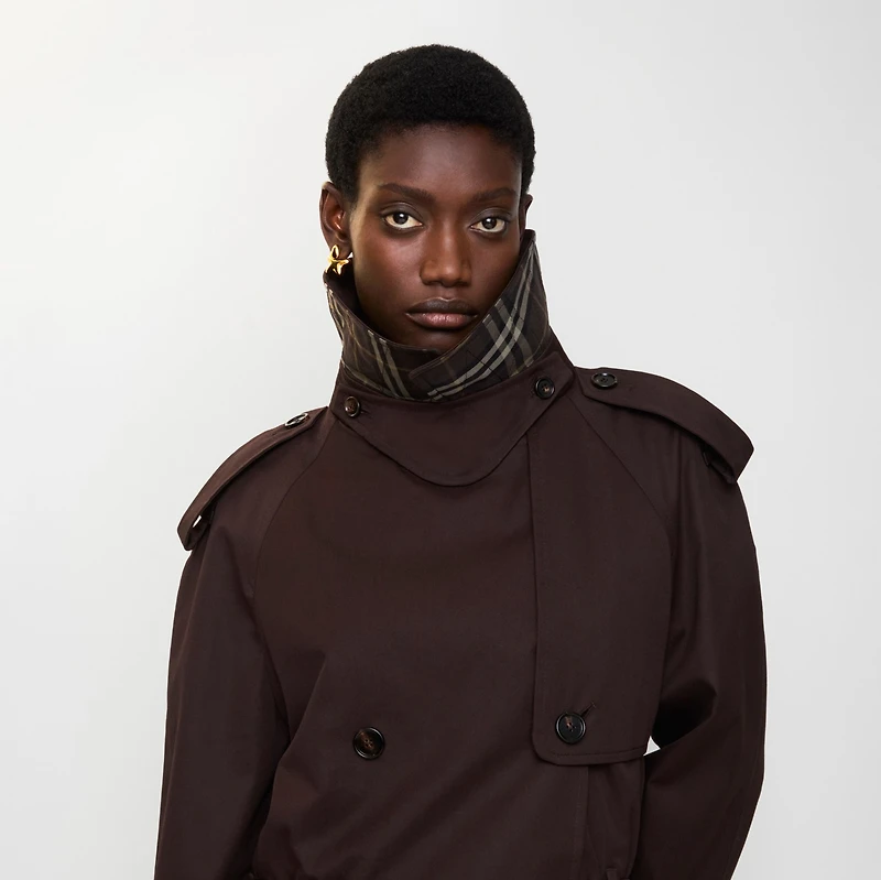 Cropped Gabardine Trench Jacket in Clove brown - Women, Cotton | Burberry® Official