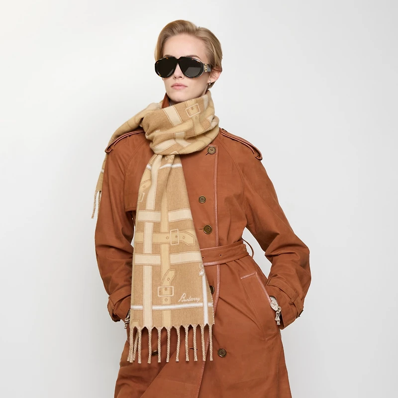 Belt Check Cashmere Scarf in Finch beige | Burberry® Official