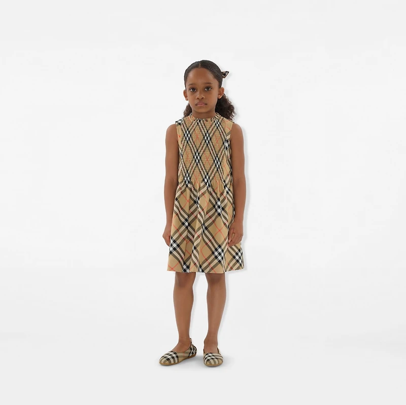 Check Cotton Poplin Dress in Sand | Burberry® Official