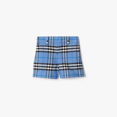 Check Cotton Oxford Shorts in Cornflower blue | Burberry® Official