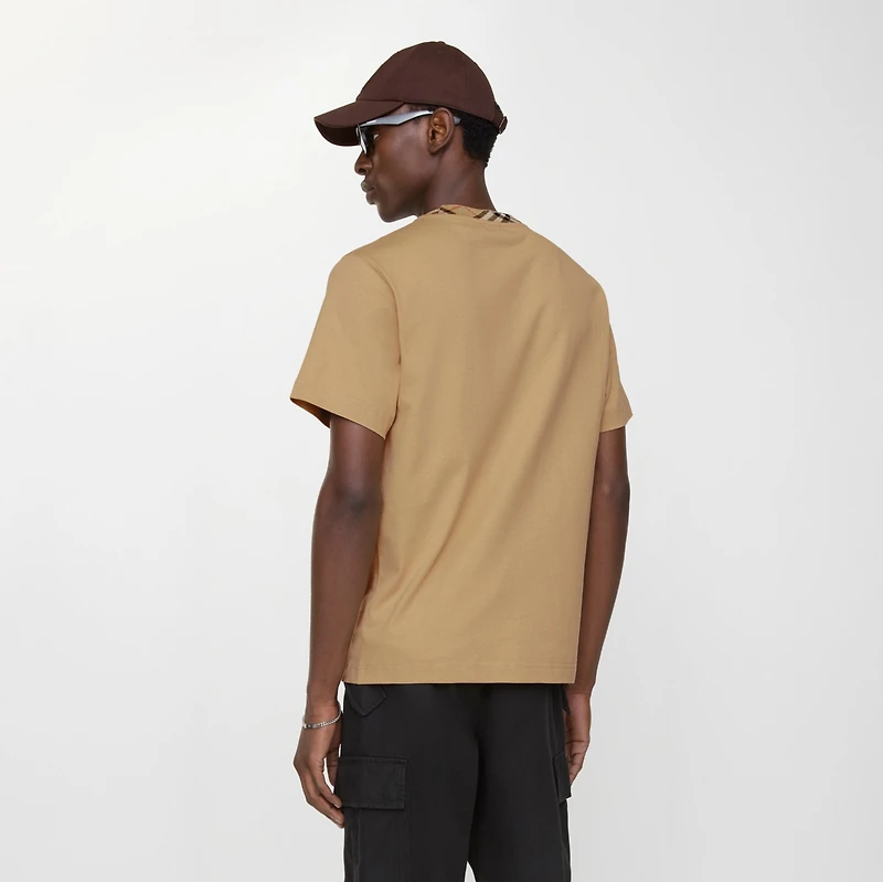 Check Trim Cotton T-shirt in Flax beige - Men | Burberry® Official