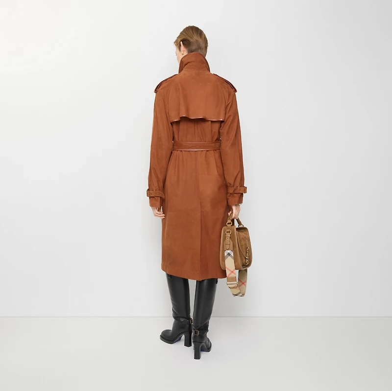 Long Nubuck Castleford Trench Coat in Ginger brown - Women, Leather | Burberry® Official