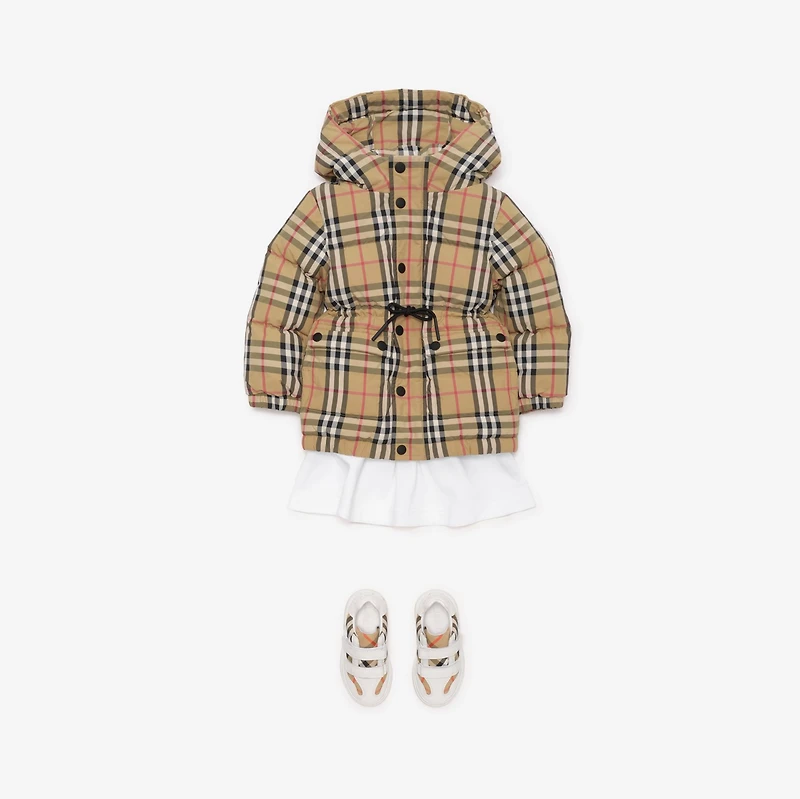 Check Nylon Puffer Coat in Sand beige | Burberry® Official