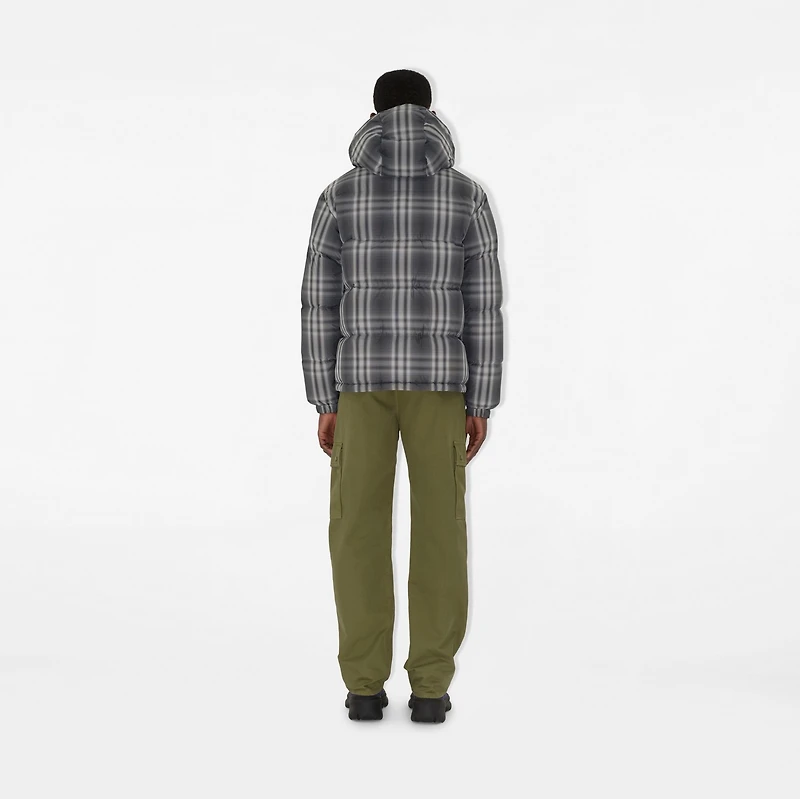 Ombré Check Hooded Puffer Jacket in Black - Men | Burberry® Official