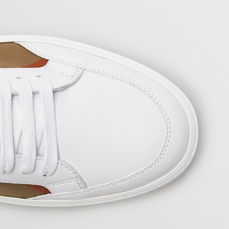 Check Detail Leather Sneakers in HOUSE CHECK/ OPTIC WHITE - Women | Burberry® Official