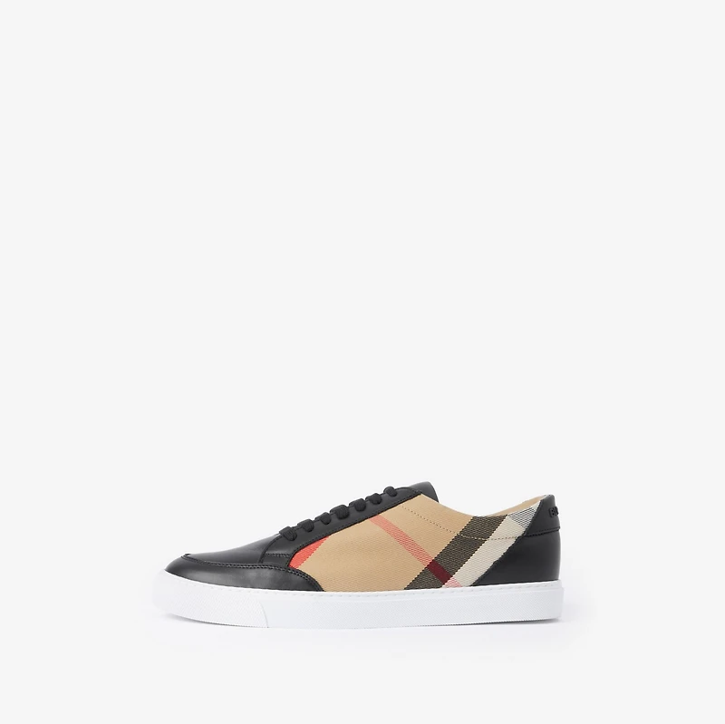 Check and Leather Sneakers in Black - Women | Burberry® Official