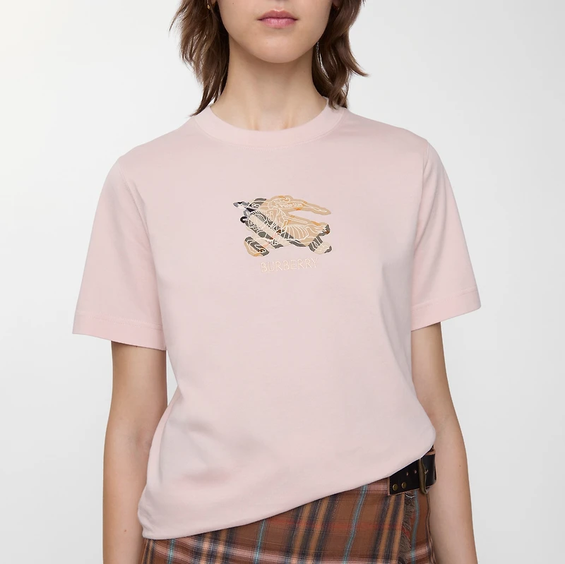 EKD Check Cotton T-shirt in Bouquet pink - Women | Burberry® Official