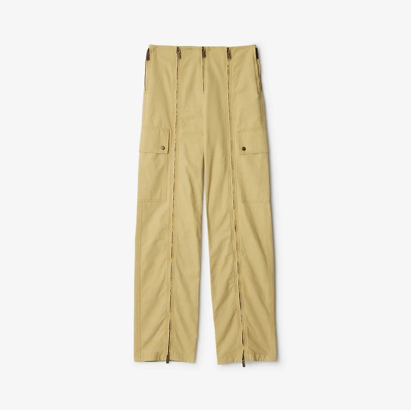 Cotton Linen Zip Trousers in Hay/artichoke - Women | Burberry® Official
