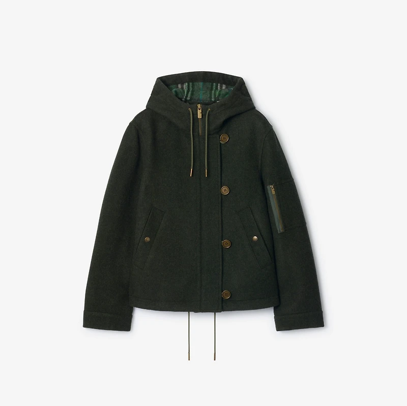 Wool Hooded Jacket in Green melange - Women | Burberry® Official