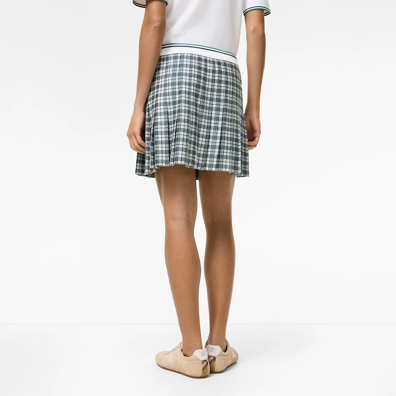 Pleated Check Jersey Mini Skirt in Peacock blue - Women | Burberry® Official