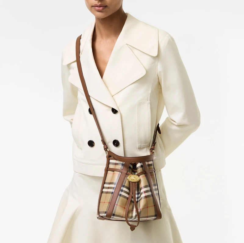 Mini Check Bucket Bag in Archive beige - Women, Cotton | Burberry® Official