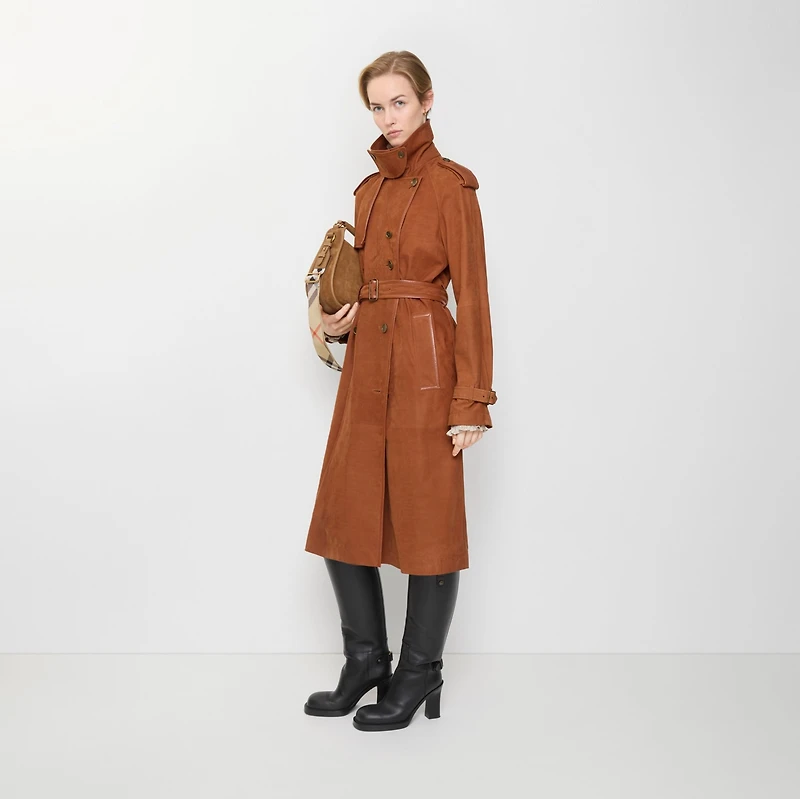 Long Nubuck Castleford Trench Coat in Ginger brown - Women, Leather | Burberry® Official