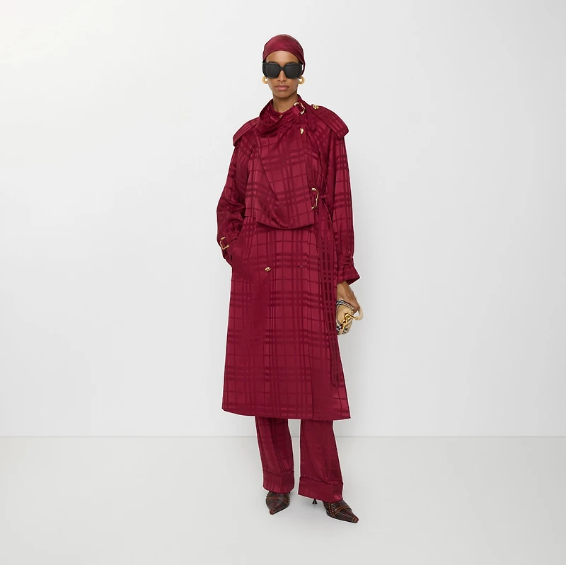 Check Silk Trench Coat in Ripple red - Women | Burberry® Official