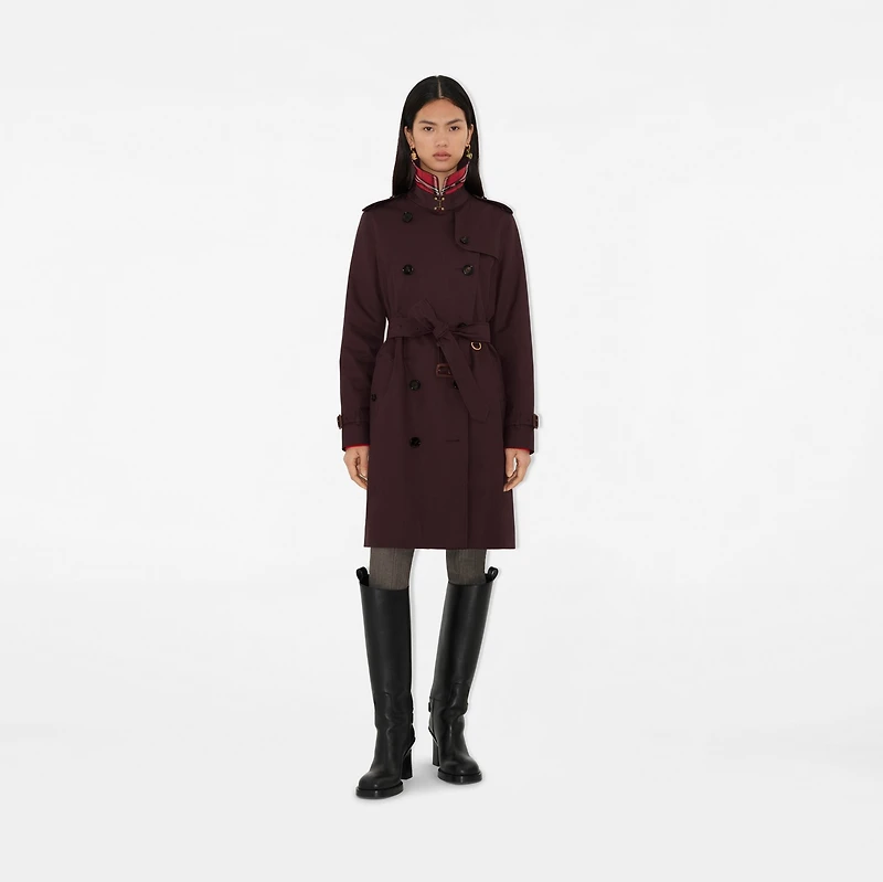 Mid-length Gabardine Kensington Trench Coat in Wine red - Women | Burberry® Official