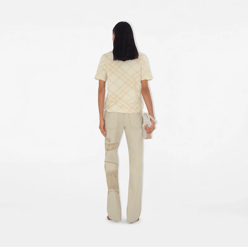 Check Stretch Cotton Blend T-shirt in Beach - Women | Burberry® Official